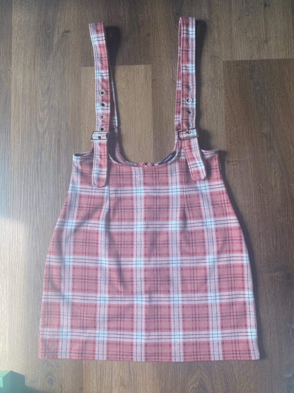 Forever 21 Pink Plaid Suspender Skirt